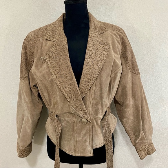 Vintage Byrnes & Baker FABULOUS 80s Leather Animal Print Jacket, Belted, Size S - Picture 3 of 11